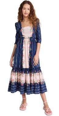 Cara Cara Blue Hill Ditzy Stripe Midnight Midi Dress Women’s Size 8